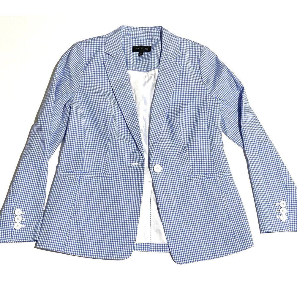 Talbots Blazer Gingham Checkered Single Button Ja… - image 1